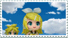 a gif stamp of the cryptonloids as they appear in project mirai. they are all smiling and running one after the other. they are shown one at a time as the gif pans along their line. as each new character is shown, the one just infront of them reaches back to hold their hand. the come in the order of kagamine len, kagamine rin, meiko, kaito, megurine luka, and lastly hatsune miku. at the end the gif shows all of them together and they jump into the air. the background is a blue sky with some fluffy clouds over it