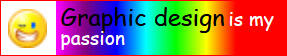 rectangular image with a jpg compressed smiling emoji on the left, and a high saturation rainbow in the right. on top of this rainbow is black and white text in comic sans reading graphic design is my passion