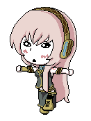 2d animated gif of vocaloid megurine luka spinning with her arms stretched out, from the music video for the song Double Lariat. she has quite chibi proportions and sparkly eyes