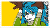 a 2d animated gif stamp of hatsune miku from the music video of matryoshka by hachi/ kenshi yonezu. miku is on the right of the gif and is looking slightly to the left. the background is a solid yellow. her hands are brought up to her temples. she is flapping her hands up and down 