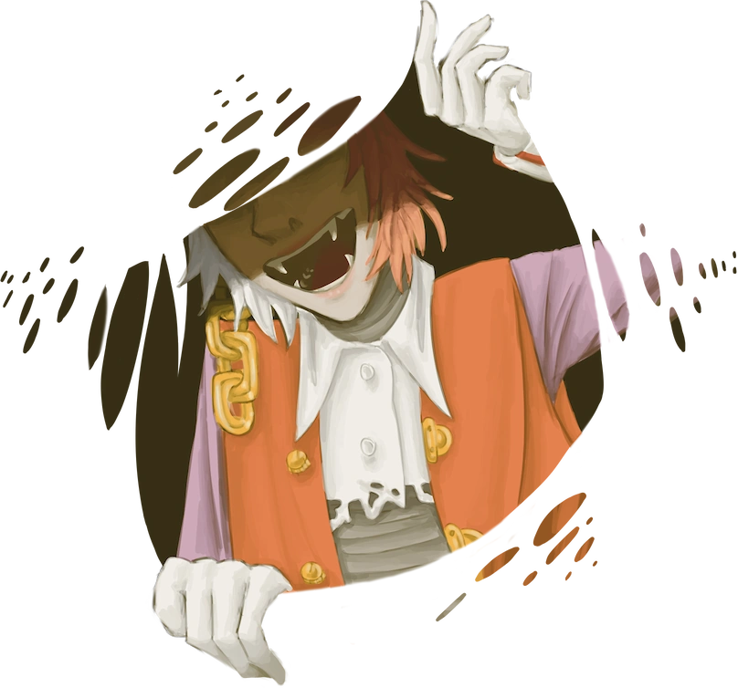 the enter image. it is a digital drawing of mayo coulombs tearing through the screen and smiling widly. his eyes are obscured and he is emerging from a dark void. she can only be seen form the chest up