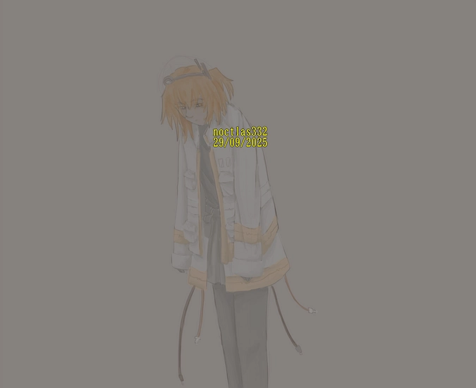 coloured digital sketch of utau adachi rei. she is standing and can be seen from the shins up, and a little bit to the side. she is slumpt over and has a tired expression. the piece is dated 29th of the 9th of 2025
