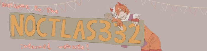short looping banner gif. text reading welcome to the noctlas332 internet website ! is present. my utau mayo coulombs is leaning on the noctlas332 part. it is smiling and wagging its tail