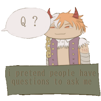 short looping animation of my utau mayo coulombs standing and smiling in a chibi form. they are asked 'Q ?' by a speech bubble coming from off to the side, to which they respond 'A !'.they can only be seen from about the tummy up, as there is a sign reading 'i pretend people have questions to ask me' over the lower half