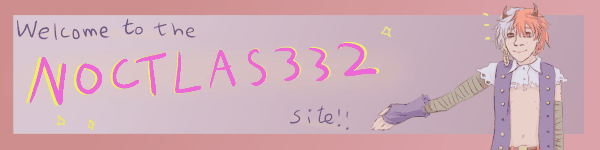 short looping banner gif. there is text reading 'welcome to the noctlas332 site !!' on it. beside this text is my utau mayo coulombs, from the waist up. smiling and waving their outstretched arm